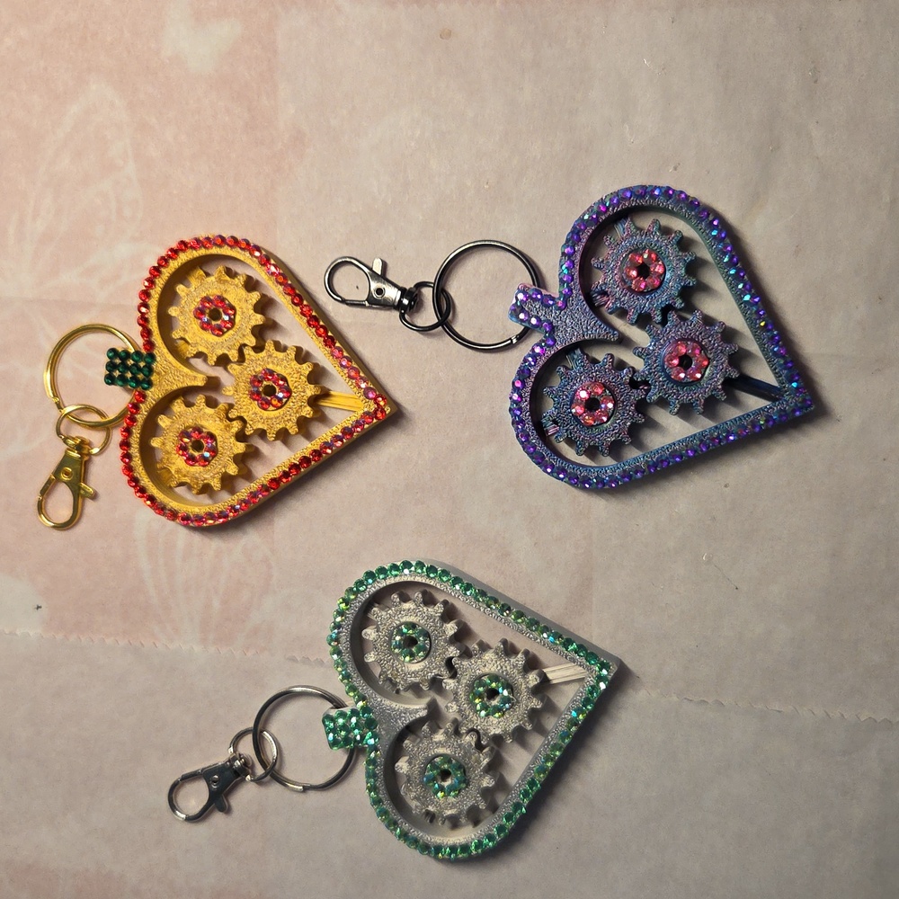 Choice of 1: Hand Crafted 3-D printed Heart with moving gears Keychain/Bag Charm - Picture 1 of 3
